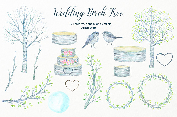 Watercolor Wedding Birch Tree in Illustrations - product preview 1