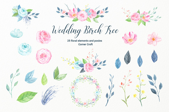 Watercolor Wedding Birch Tree in Illustrations - product preview 2