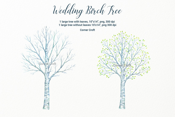 Watercolor Wedding Birch Tree in Illustrations - product preview 3
