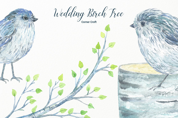 Watercolor Wedding Birch Tree in Illustrations - product preview 4