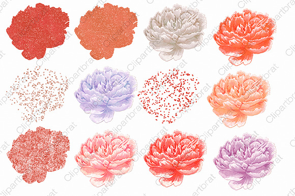Watercolor Peonies in Sunset in Illustrations - product preview 1