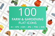 100 Farm & Gardening Flat Icons