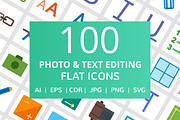 100 Photo & Text Editing Flat Icons