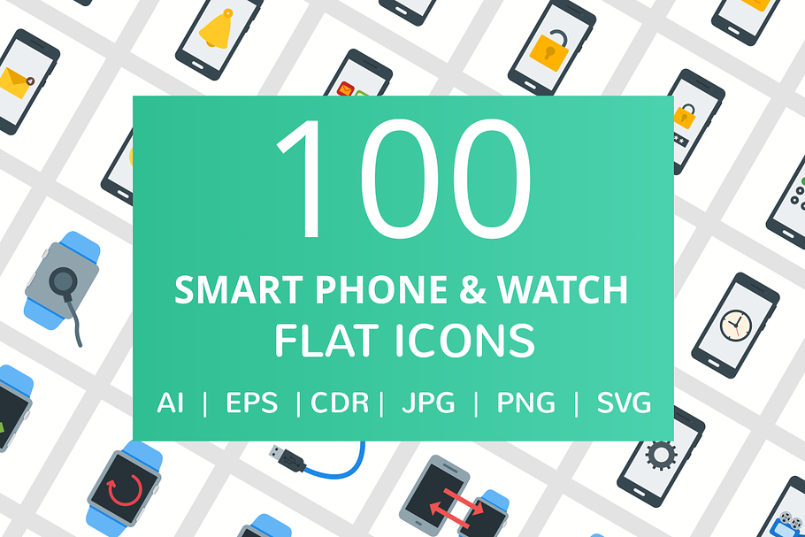 100 Smartphone & Watch Flat Icons