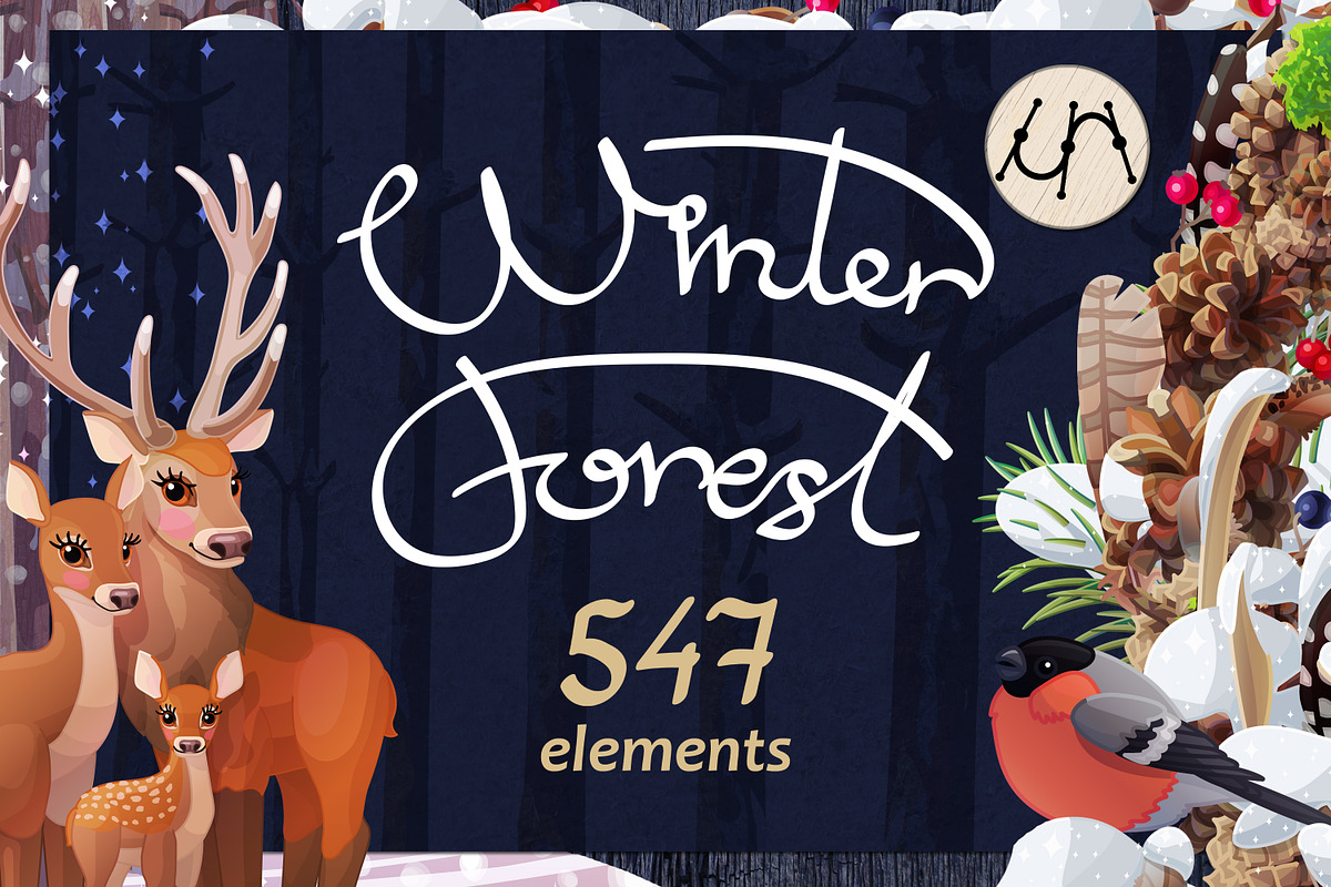 vector SET Winter Forest in Illustrations - product preview 8