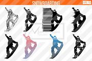 Silhouette of a snowboard rider. Set