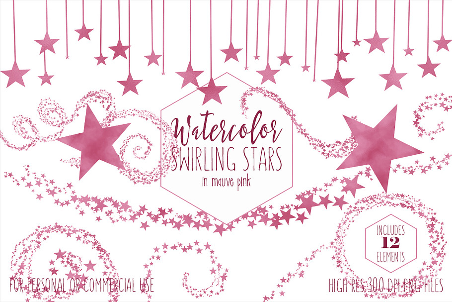 Mauve Pink Celestial Stars Clipart in Illustrations - product preview 8