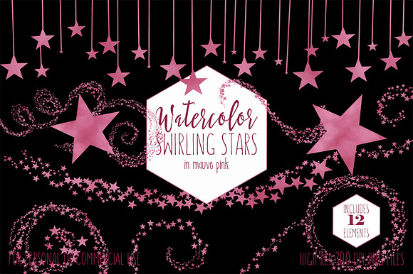 Mauve Pink Celestial Stars Clipart in Illustrations - product preview 1