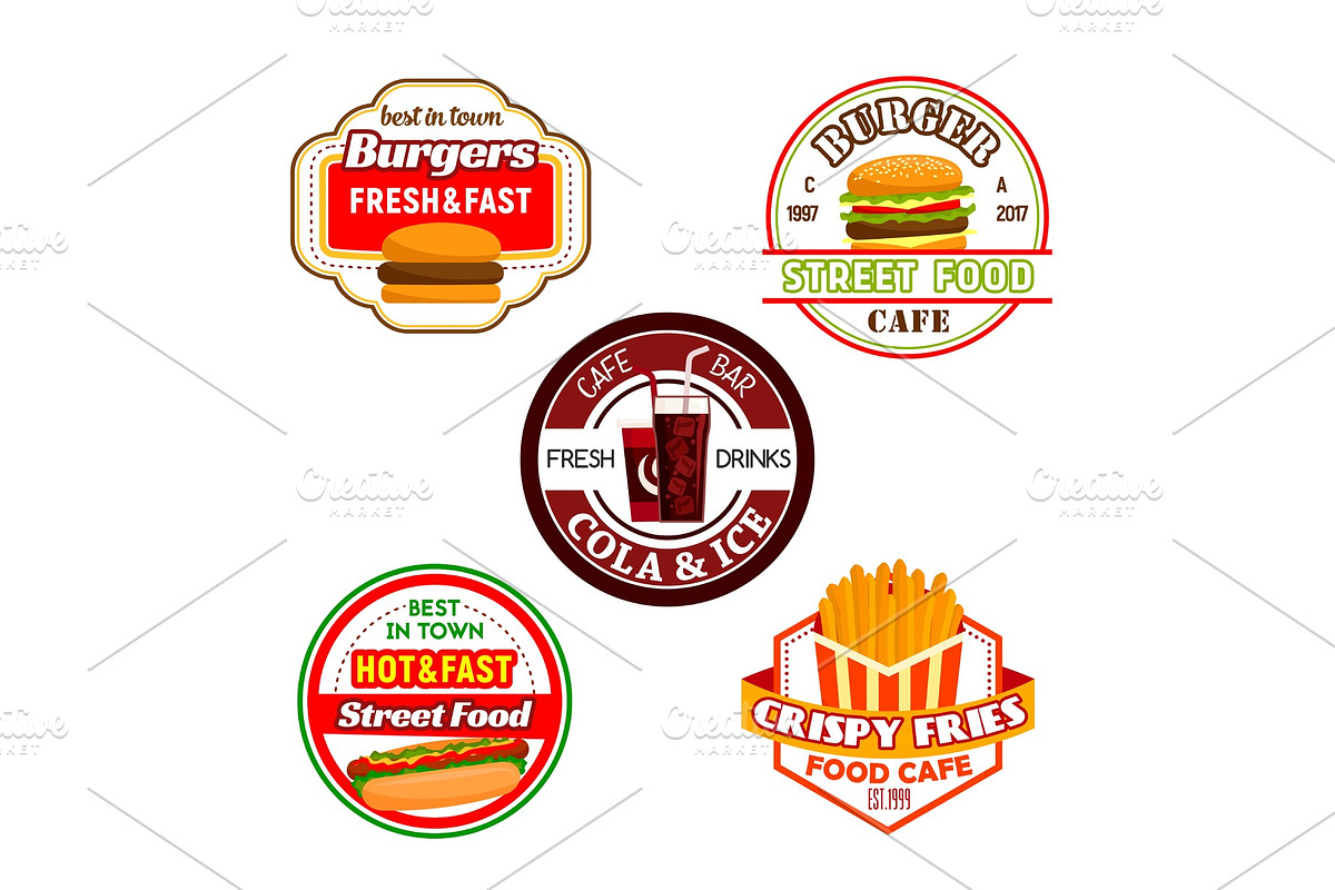 Fast food burger snack and soda drink label design in Illustrations - product preview 8