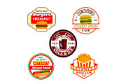 Fast food burger snack and soda drink label design