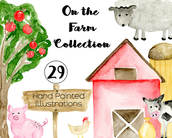 Farm Watercolor Clipart in Illustrations - product preview 2