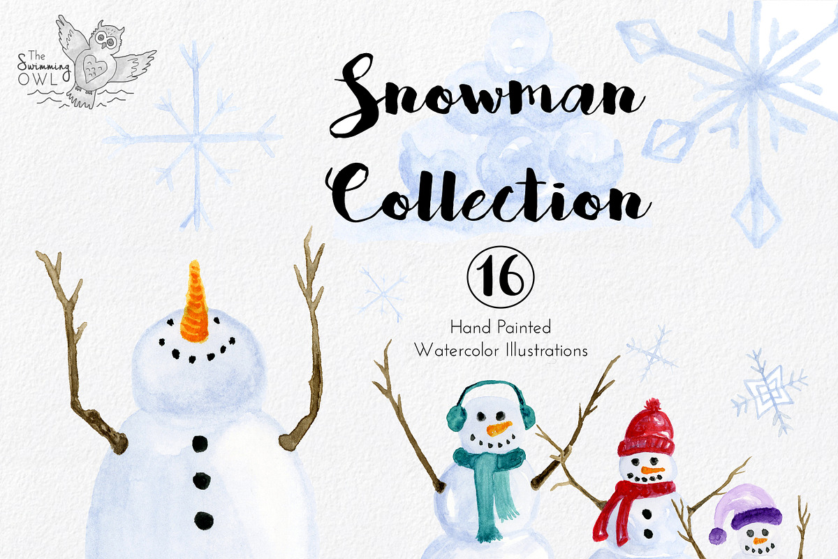 Snowman Watercolor Clipart in Illustrations - product preview 8