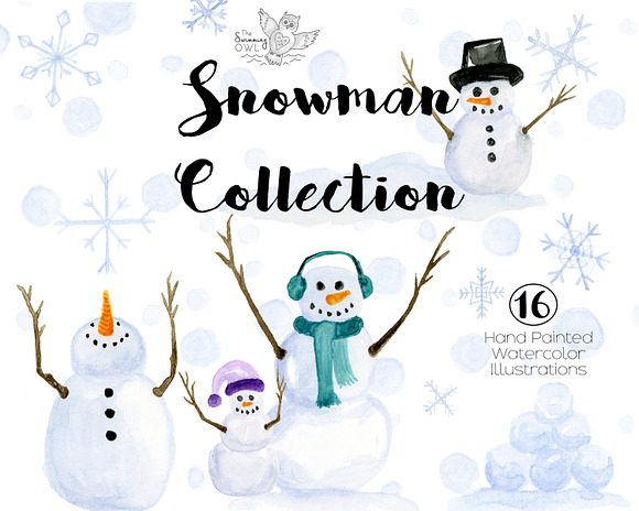 Snowman Watercolor Clipart in Illustrations - product preview 1