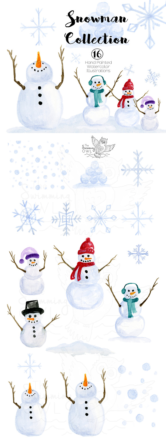 Snowman Watercolor Clipart in Illustrations - product preview 2