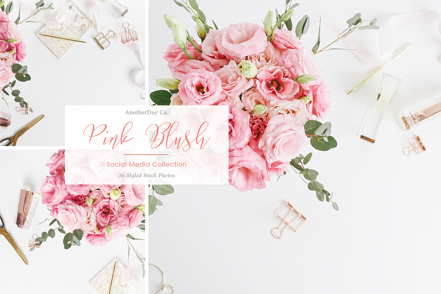 Pink Blush Desk Styled Stock Photo in Print Mockups - product preview 8