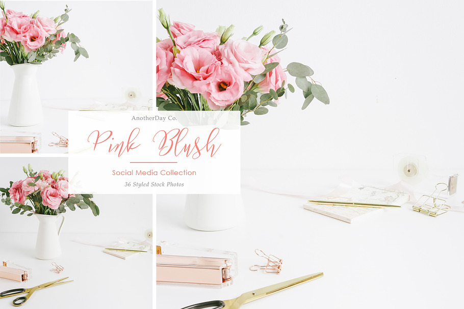Pink Blush Desk Styled Stock Photo