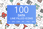 100 Data Filled Line Icons