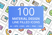 100 Material Design Filled Line Icon