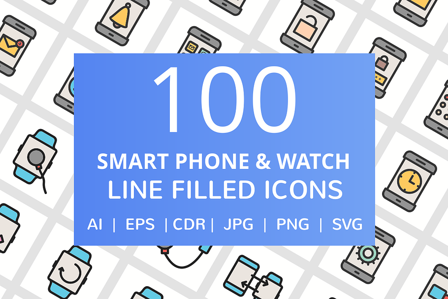 100 Smartphone & Watch Filled Icons in Graphics - product preview 8