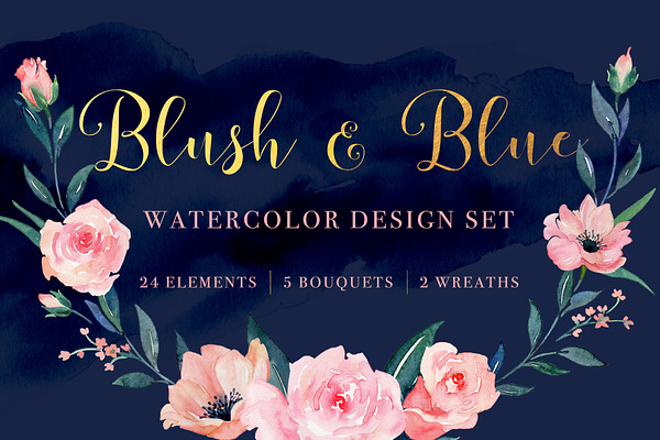 Blush and Blue Watercolor Design Set