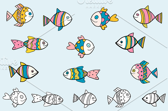 Hand drawn doodle fish clipart in Illustrations - product preview 1