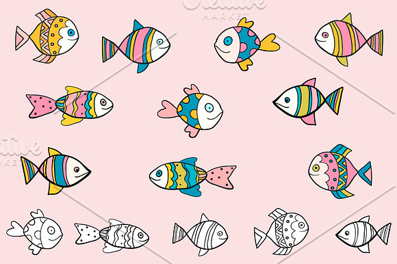 Hand drawn doodle fish clipart in Illustrations - product preview 2