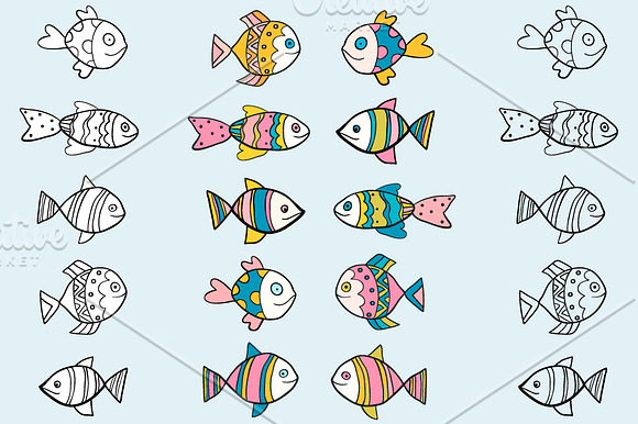 Hand drawn doodle fish clipart in Illustrations - product preview 3