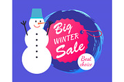 Big Winter Sale and Snowman Vector Illustration