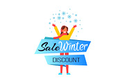 Sale Winter Discount Woman Vector Illustration