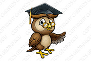 Wise Owl Cartoon Graduate Teacher Pointing