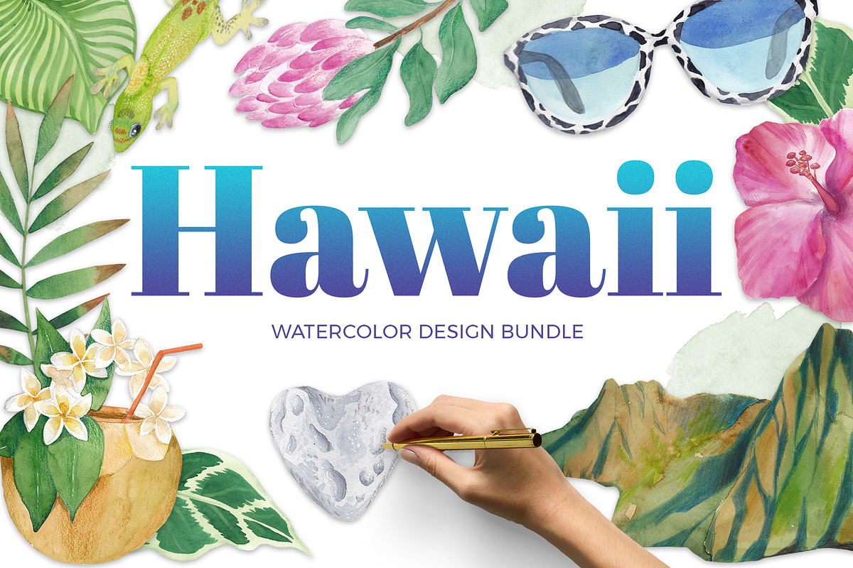 Hawaii - watercolor design bundle in Illustrations - product preview 8