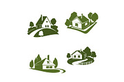 Green eco house icon for real estate design