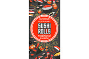 Japanese sushi roll restaurant, bar menu