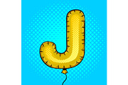 Air balloon in shape of letter J pop art vector