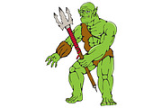 Orc Warrior Monster Trident Cartoon