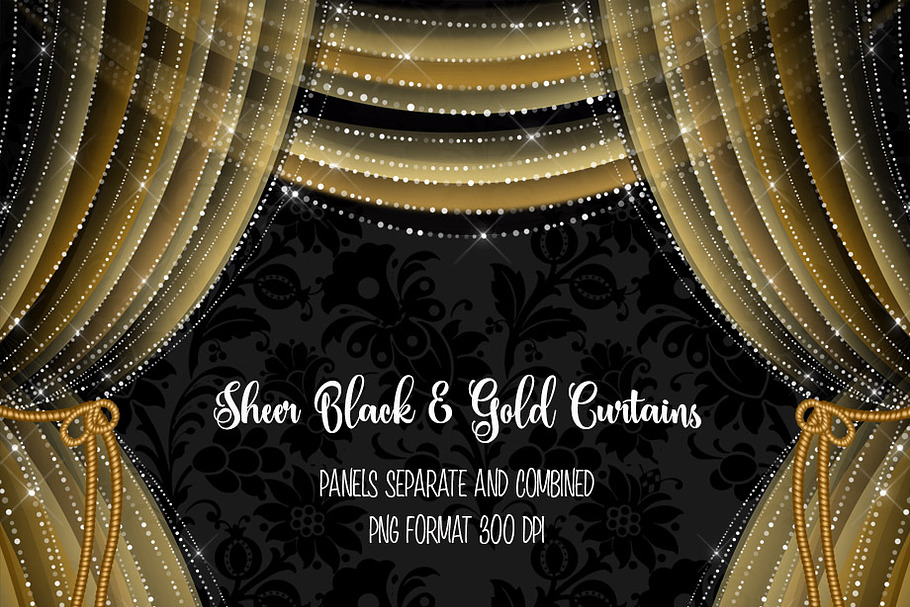 Sheer Black And Gold Curtains Custom Designed Illustrations