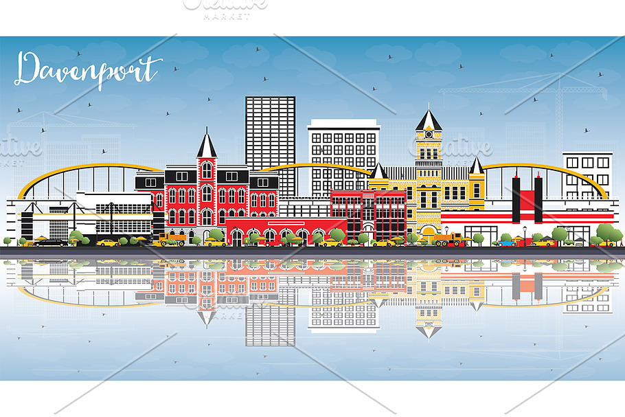 Davenport Iowa Skyline  in Illustrations - product preview 8