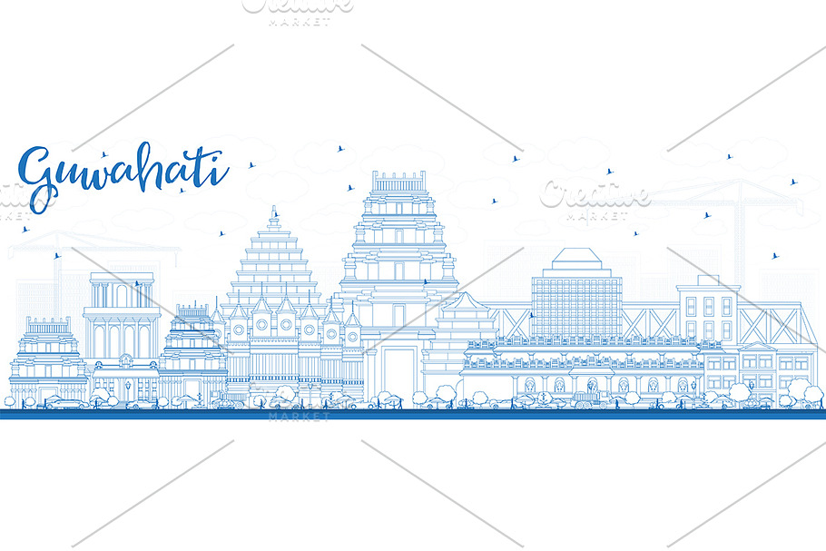 Outline Guwahati India City Skyline in Illustrations - product preview 8