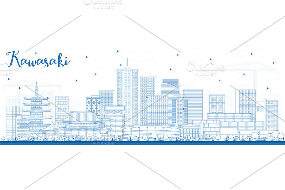 Outline Kawasaki Japan City Skyline in Illustrations - product preview 8