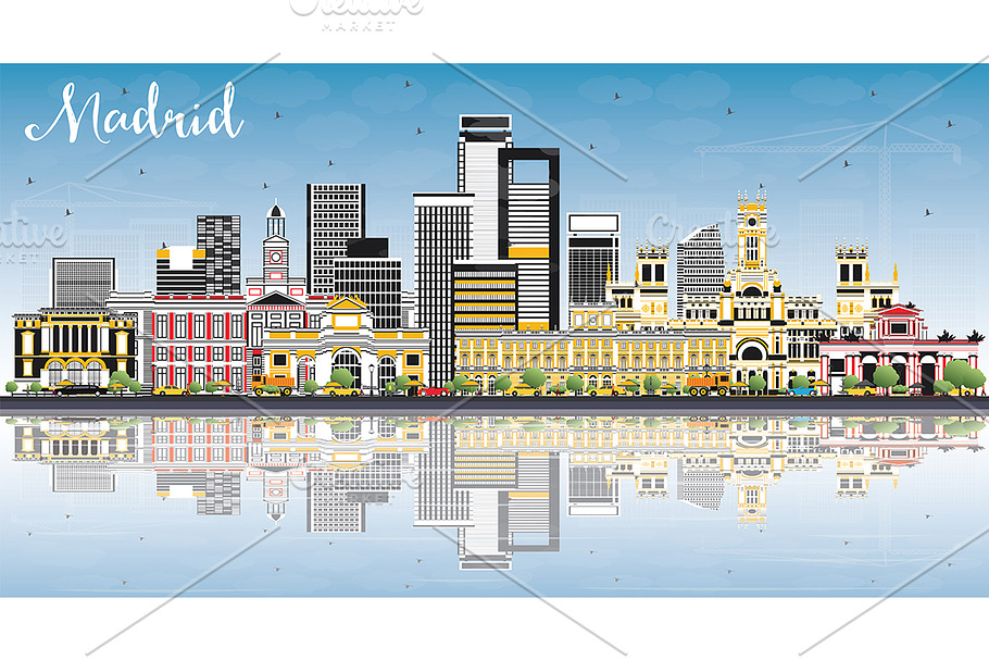 Madrid Spain Skyline in Illustrations - product preview 8