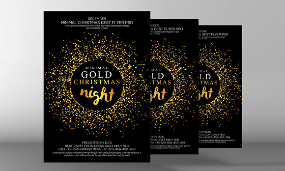 Christmas Glod Glitter Party Flyer in Card Templates - product preview 2
