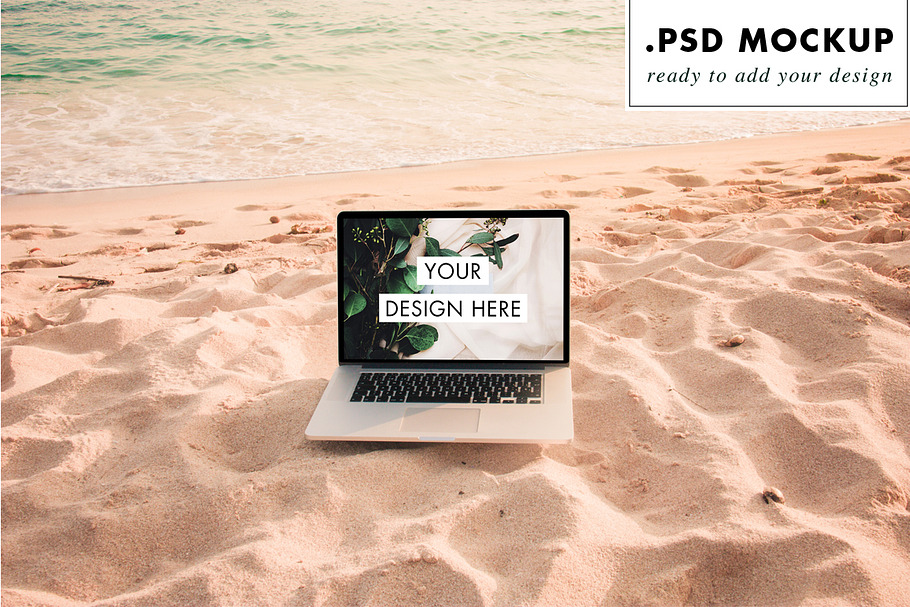 Beach PSD computer in Mobile & Web Mockups - product preview 8