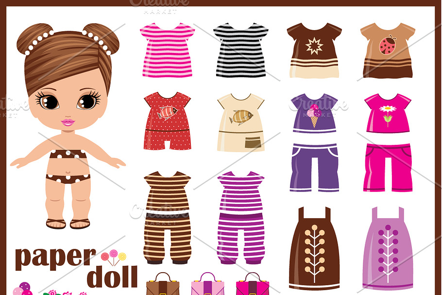 Paper doll with clothes set in Illustrations - product preview 8