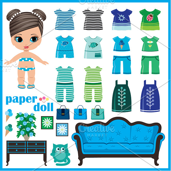 Paper doll with clothes set in Illustrations - product preview 1