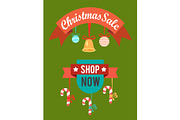 Christmas Sale Shop Now Poster Vector Illustration