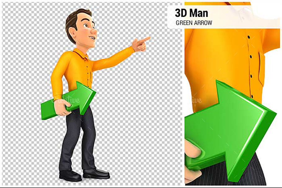 3D Man Holding Green Arrow in Illustrations - product preview 8