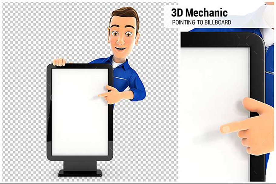 3D Mechanic Pointing to Billboard in Illustrations - product preview 8