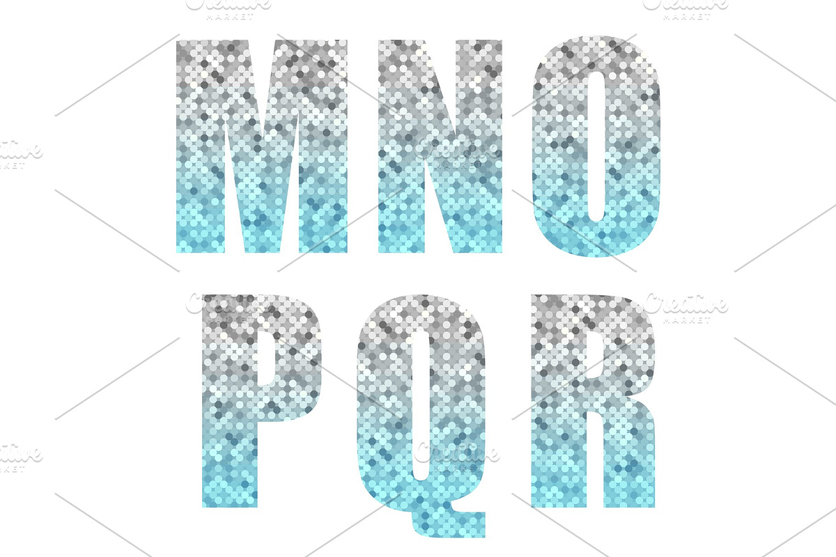 Beautiful trendy glitter alphabet letters with silver to blue ombre in Illustrations - product preview 8
