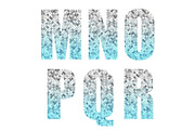 Beautiful trendy glitter alphabet letters with silver to blue ombre