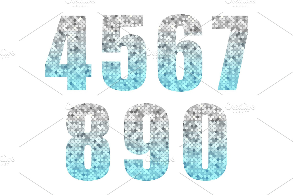 Beautiful trendy glitter alphabet numbers with silver to blue ombre in Illustrations - product preview 8